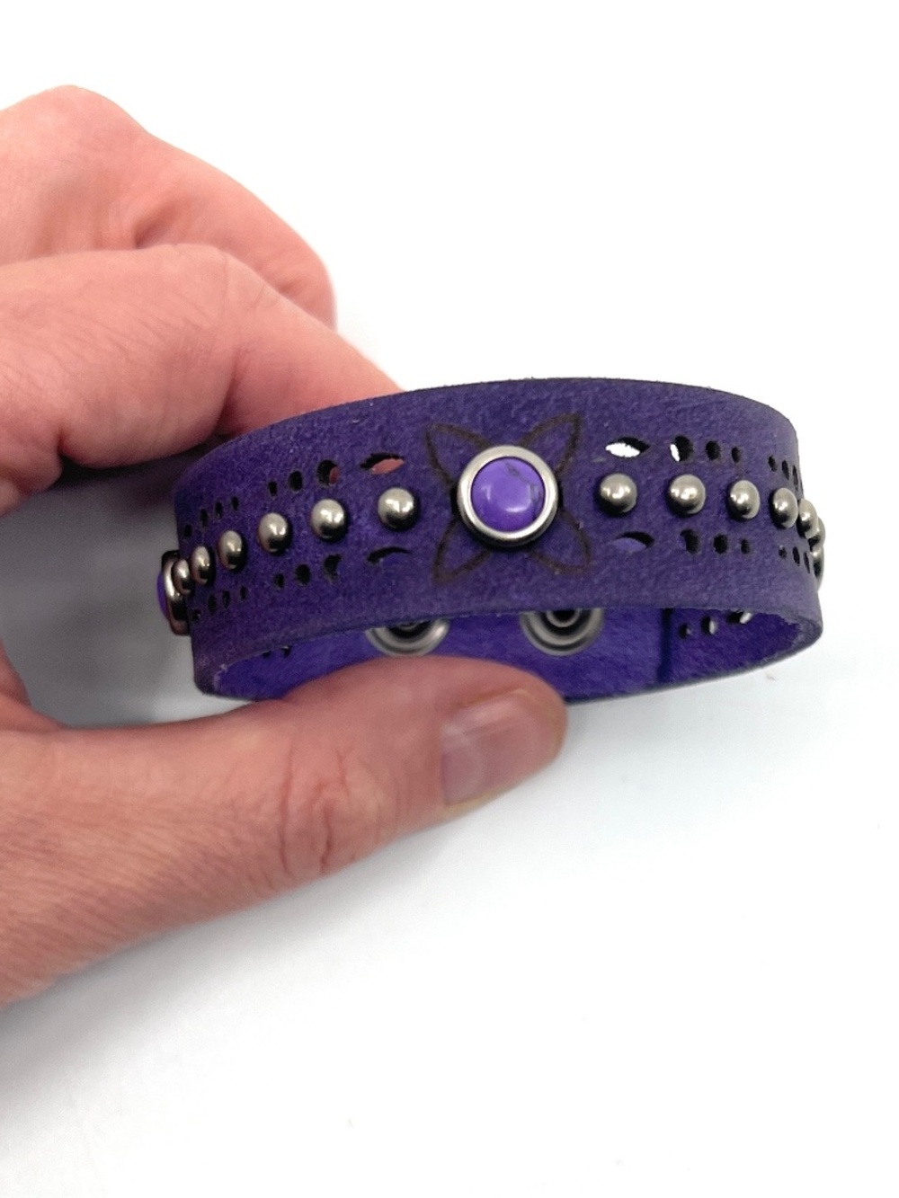Purple Leather Tooled Stud Western Bracelet NEW